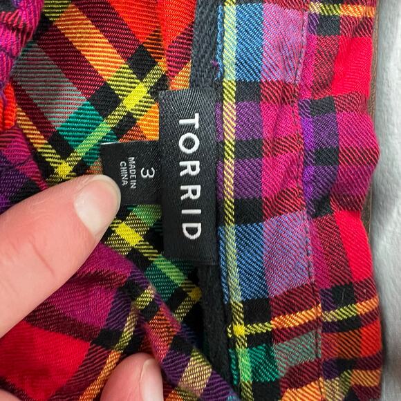 Torrid Challis Button-Down Long Sleeve Shirt Rainbow Plaid Size 3X Fall Western - Picture 13 of 15